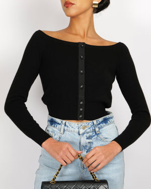 Chanel Vintage 95A Black Cashmere Cardigan with Black and White CC Logo Buttons Size FR 36 (UK 8)