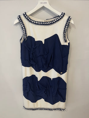 Chanel Navy and White Silk Sleeveless Layered Mini Dress Size FR 36 (UK 8)