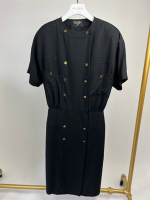 Chanel Black Double Breasted Dress with Gold Buttons Details Size FR 44 (UK 16)