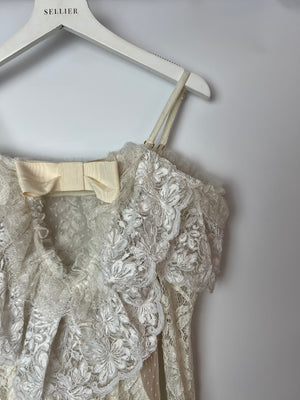 Alessandra Rich White Tiered Lace Long Sleeve Maxi Dress with Frills and Bow Detail Size IT 38 (UK 6)