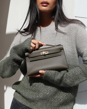 *NEW COLOUR* Hermès Mini Kelly Pochette Bag in Vert Loden Swift Leather and Permabrass Hardware