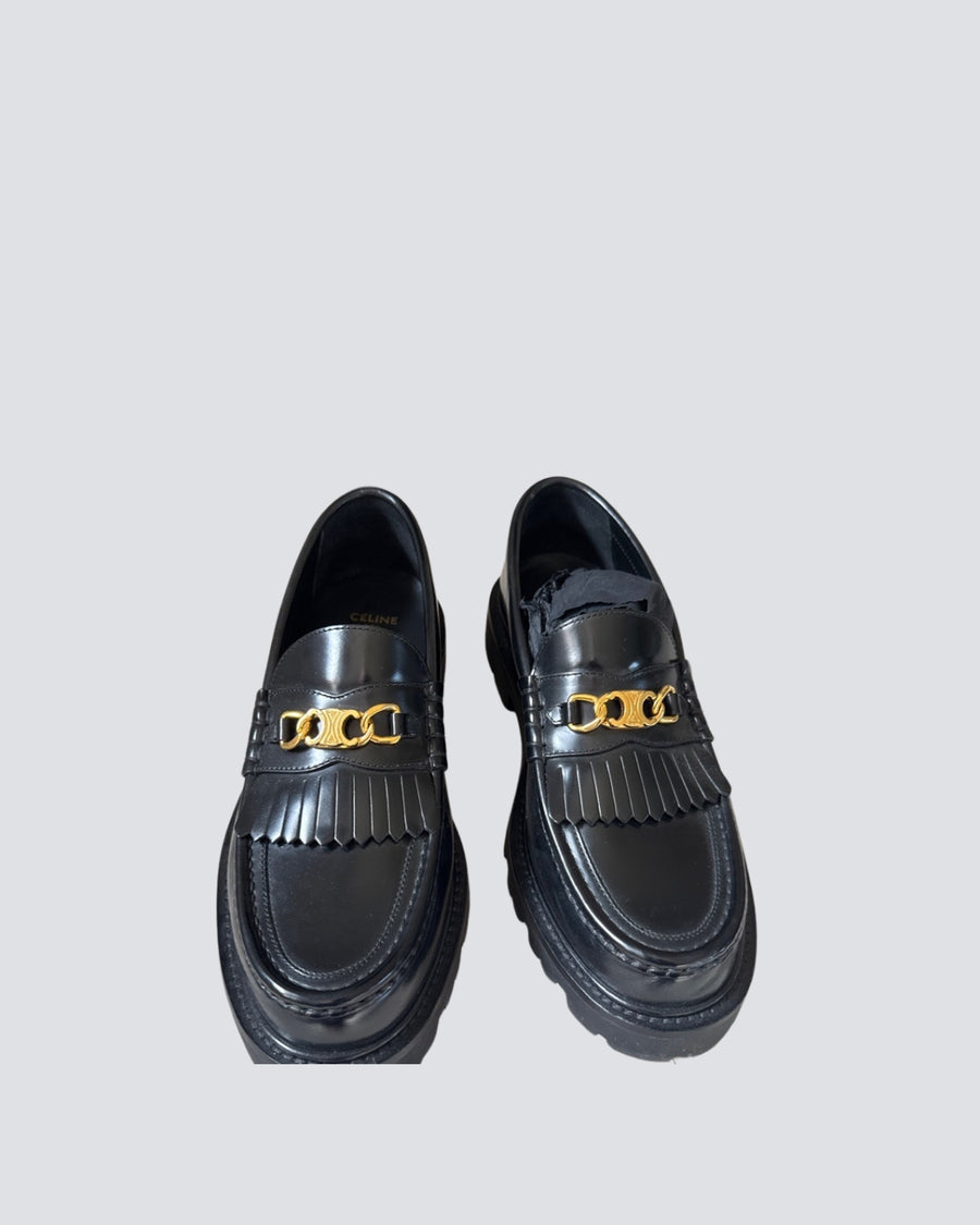 Black Celine Margaret Loafers With Gold Triomphe Chain Hardware Size EU 40