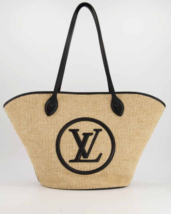 Louis Vuitton Saint Jacques Raffia & Black Leather Beach Bag With LV Logo