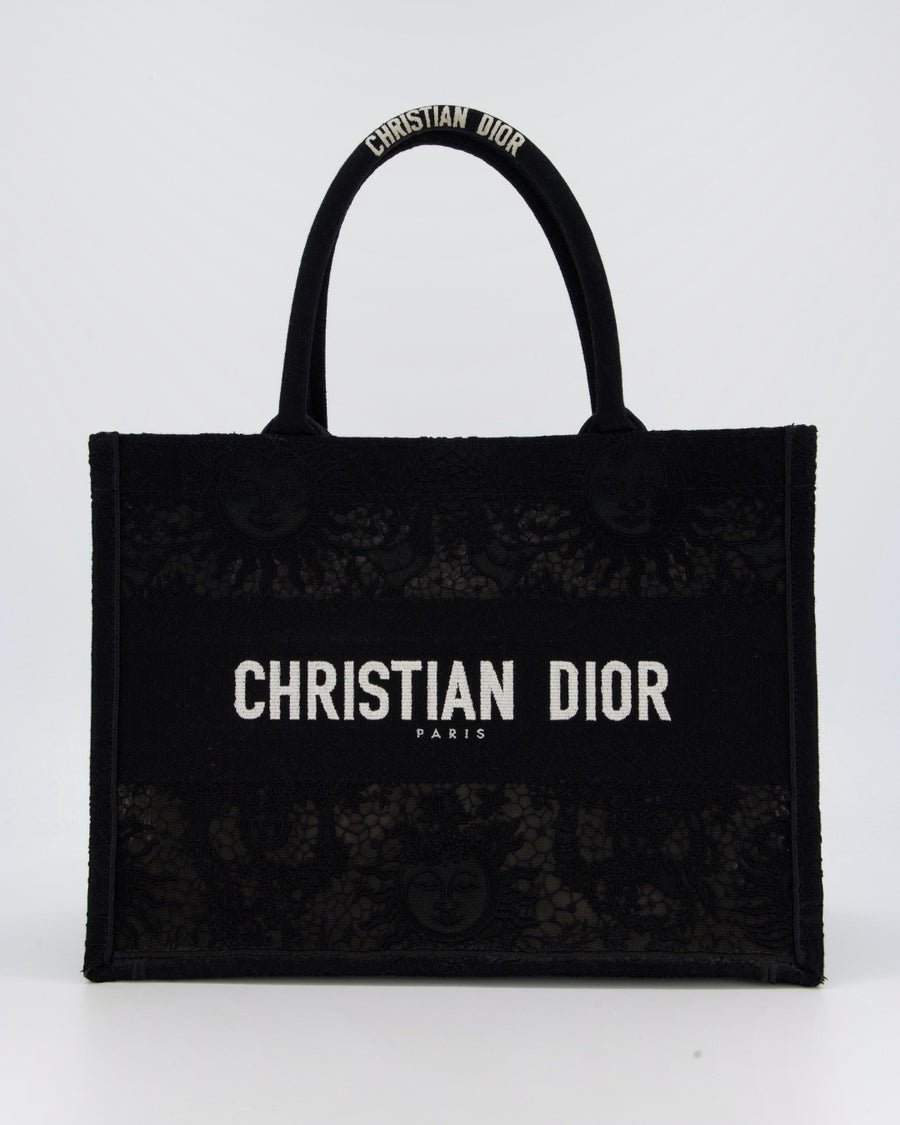 Christian Dior Small Book Tote in Black Embroidry and White Logo