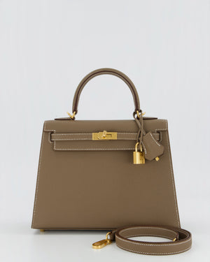 *HOLY GRAIL* Hermès Kelly 25 Sellier Bag in Etoupe Epsom Leather and Gold Hardware