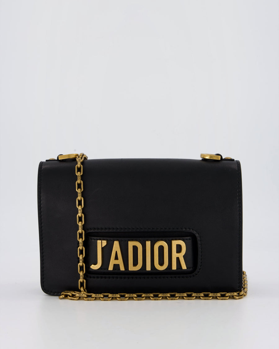 Christian Dior Black J'Adior Medium Flap Bag in Soft Calfskin Leather with Gold Hardware