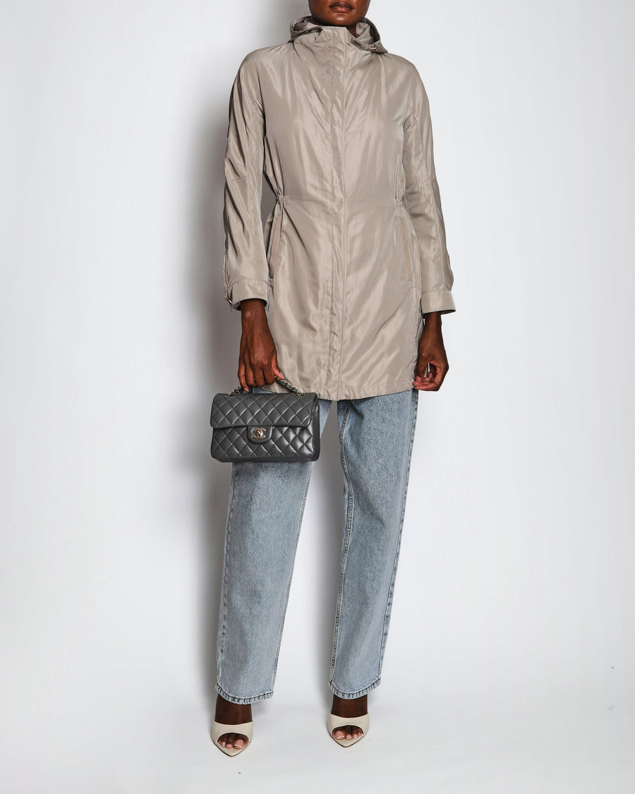 Loro Piana Grey Hooded Rain Coat Size IT 40 (UK 8)