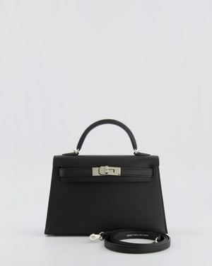 Hermès Mini Kelly II Bag in Noir Epsom Leather with Palladium Hardware