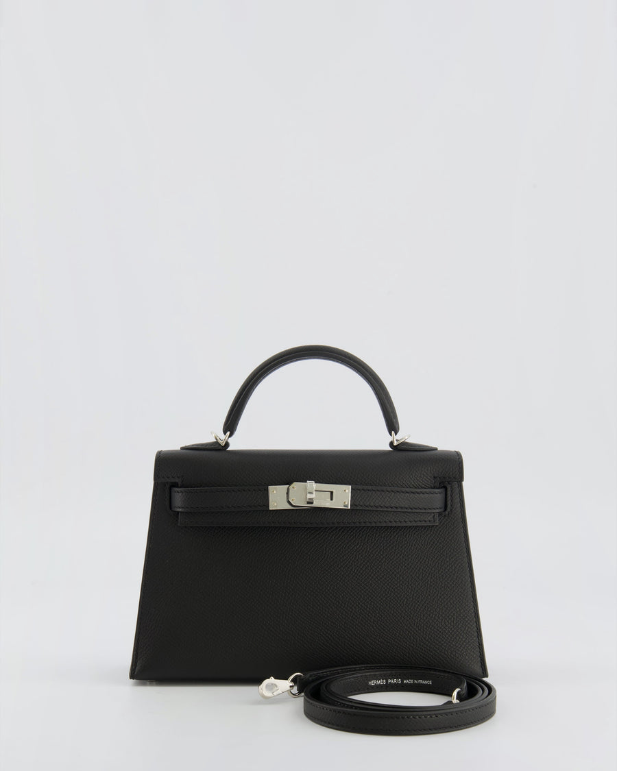 Hermès Mini Kelly II Bag in Noir Epsom Leather with Palladium Hardware