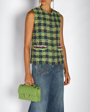 Chanel 25/N Green & Purple Tweed Vest with CC Logo Button Detail Size FR 36 (UK 8)