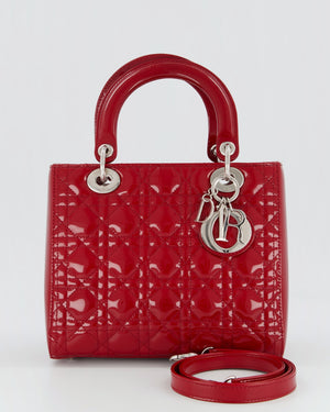 Christian Dior Red Medium Lady Dior Bag in Patent Leather with Silver Hardware