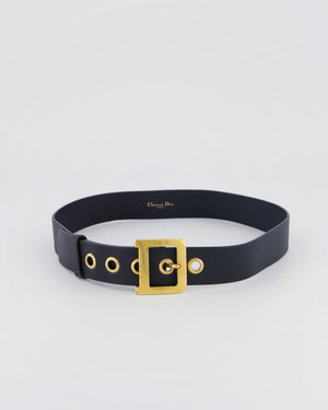 Christian Dior Black Diorquake Leather Belt with Antique Gold Detail Size 75cm