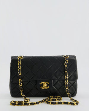 Chanel Vintage Black Small Classic Double Flap Bag in Lambskin Leather with 24K Gold Hardware