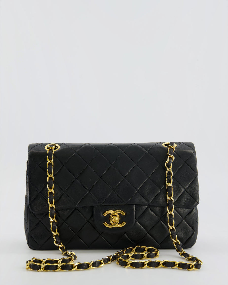 Chanel Vintage Black Small Classic Double Flap Bag in Lambskin Leather with 24K Gold Hardware