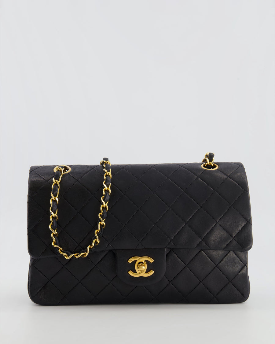 Chanel Vintage Black Medium Classic Double Flap Bag in Lambskin Leather with 24K Gold Hardware