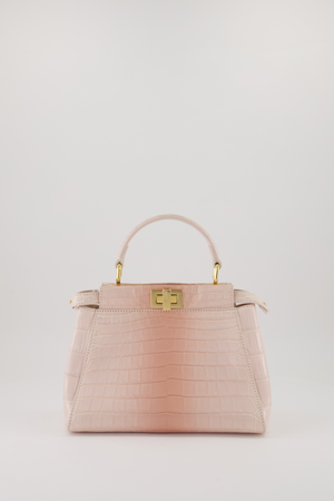 Fendi Mini Peekaboo in Egg Shell & Rose Niloticus Crocodile Leather with Gold Hardware