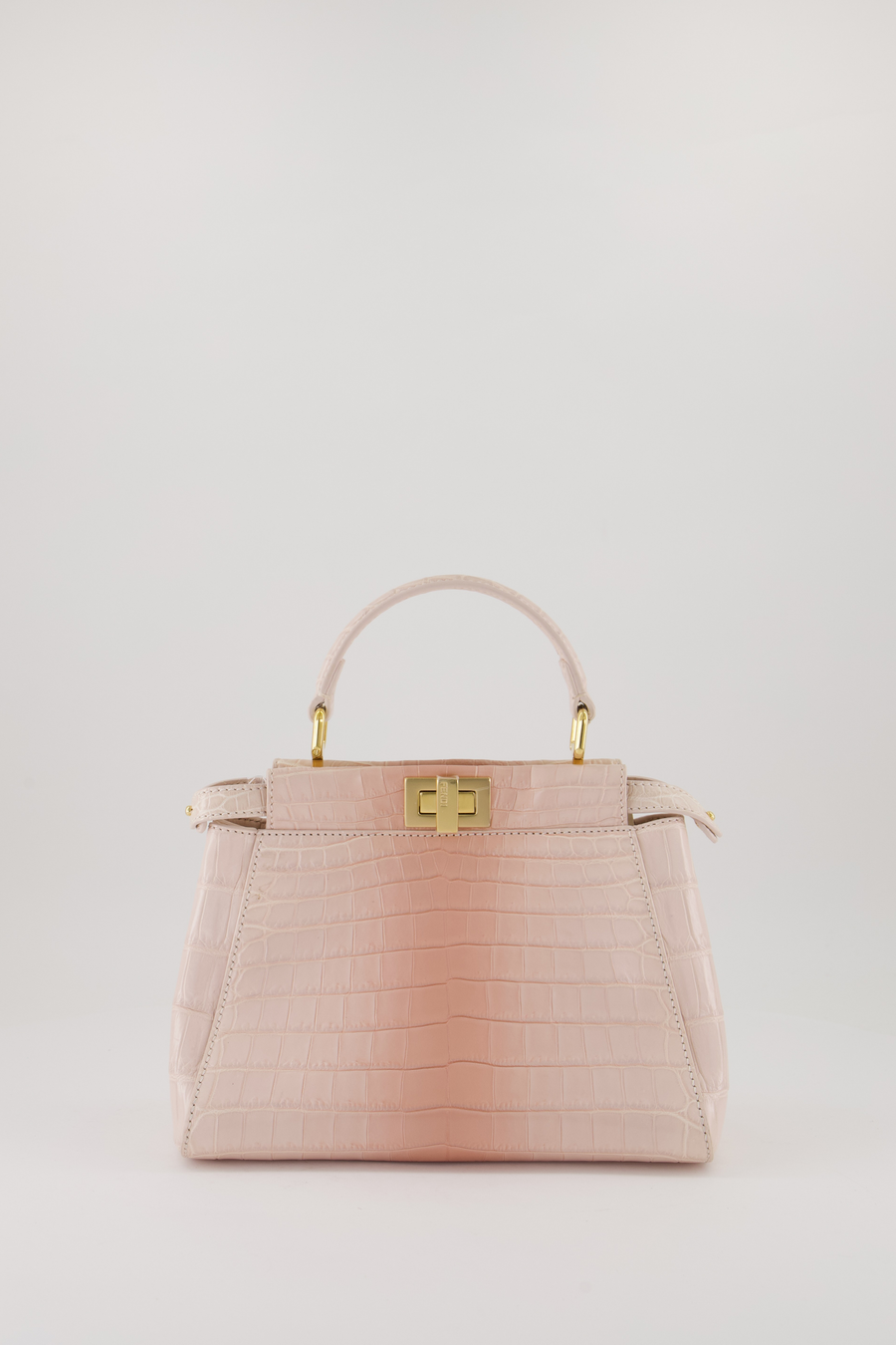 Fendi Mini Peekaboo in Egg Shell & Rose Niloticus Crocodile Leather with Gold Hardware