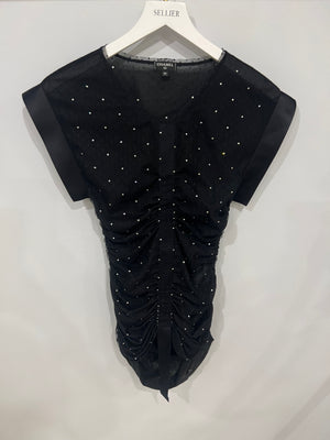 Chanel La Pausa Cruise 2019 Black Tulle Polka Dot Top and Trousers Set with Crystals and Satin Details Size FR 34 (UK 6)