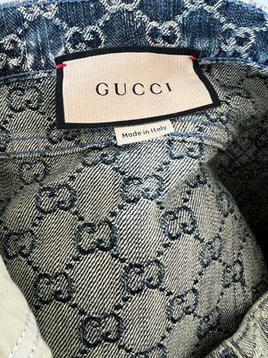 Gucci Acid Wash Blue Denim Straight Leg Jeans with GG Monogram Embroidery Size W 28 (UK 10)