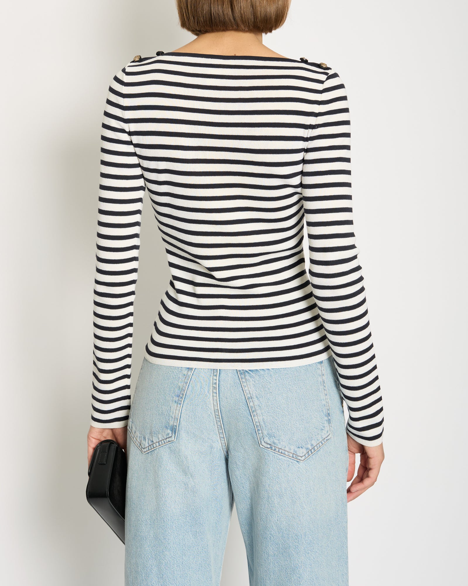 Chanel Black & White Long Sleeve Top with CC Shoulder