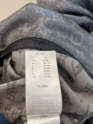 Louis Vuitton Silver Metallic Silk Jumpsuit with Monogram Logo Prints Size FR 38 (UK 10)