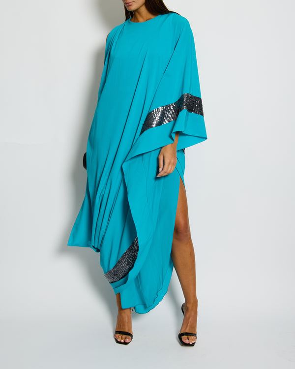 Missoni Blue Stretch Silk Embellished Asymmetric Maxi Dress Size IT 42 (UK 10) RRP £1,600