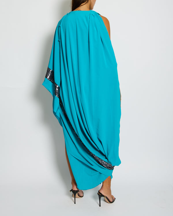Missoni Blue Stretch Silk Embellished Asymmetric Maxi Dress Size IT 42 (UK 10) RRP £1,600