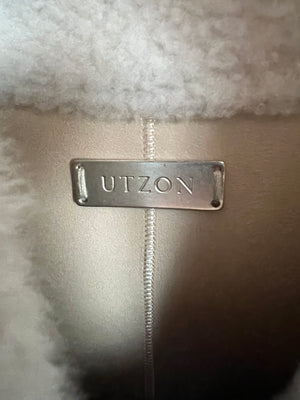 Utzon Cream Reversible Shearling Trench Coat with Leather Belt and Neck Detail FR 36 UK 8)
