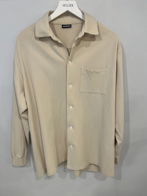 Jacquemus Beige Ribbed Shirt with Embroidered Logo and Pocket Detail Size M (UK 10)