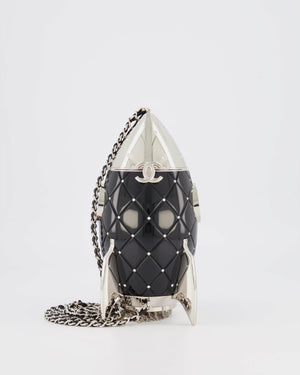 *COLLECTOR'S PIECE* Chanel FW17 Runway Black Plexiglass Rocket Ship Bag with Silver Hardware and Crystal Details