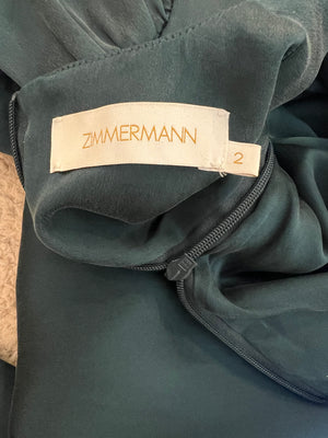 Zimmermann Dark Green Silk Long-Sleeved Wrap Top Size 2 (UK 12)