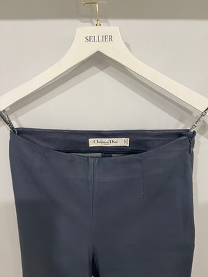 Christian Dior Blue Lambskin Leather Trousers with Side Zipper Details Size FR 36 (UK 8)