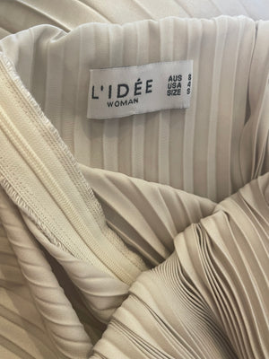 L'Idée Champagne Pleated Déesse Gown Dress Size US 4 (UK 8) RRP £352