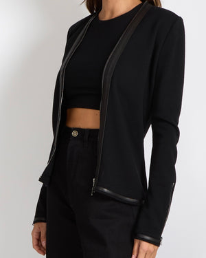 Tom Ford Black Wool Jacket with Lambskin Trims and Silver Zipper Detail Size IT 38 (UK 6)