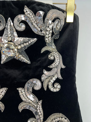 Balmain Black Velvet Mini Dress with Silver Sequin Embellishments Details Size FR 36 (UK 8) RRP £4,850