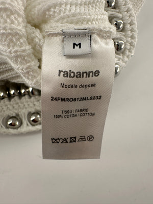 Paco Rabanne White Knitted Long Sleeve Dress with Silver Studs Detail Size M (UK 10)