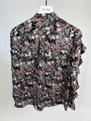 Valentino Grey Silk Butterfly Print Shirt with Neck Tie Detail IT 42 (UK 10)