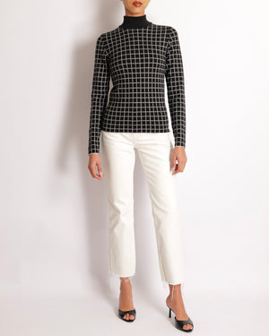 Hermès Black and White Cashmere Checkered High Neck Jumper Size FR 34 (UK 6) RRP £1,500