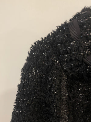 Chanel 16A Black Wool Textured Cape Jacket with Ribbon and CC Logo Detail Size FR 38/40 (UK 10/12)
