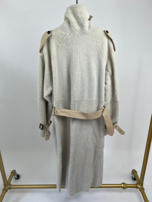 Utzon Cream Reversible Shearling Trench Coat with Leather Belt and Neck Detail FR 36 UK 8)