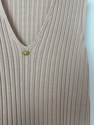 Chanel Baby Pink Knitted Sleeveless Vest with Gold CC Button Detail FR 38 (UK 10)