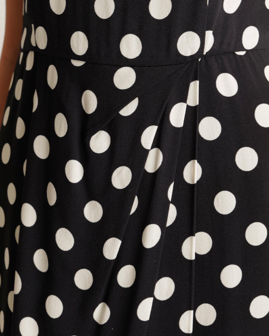 Prada Black Polkadot Short-Sleeve Mini Pleated Dress Size IT 42 (UK 10)