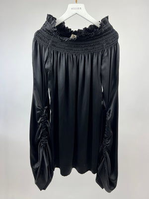Saint Laurent Black Silk Off the Shoulder, Long Sleeve Mini Dress with Sleeve Detail Size FR 36 (UK 8)