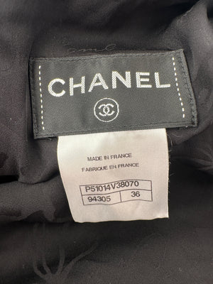 Chanel 15/P Black Sleeveless Glitter Tweed A-Line Midi Dress with Woven Tweed Trim Detail FR 36 (UK 8)