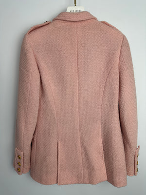 Chanel 96/A Vintage Pastel Pink Tweed Jacket with Gold Gripoix Buttons and Pocket Details FR 38 (UK 10)