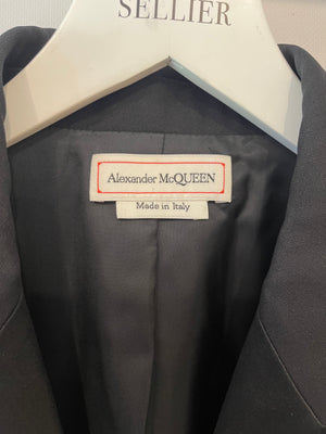 Alexander McQueen Black Silk Blazer Jacket with Lace Details Size IT 44 (UK 12)