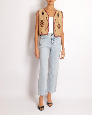 Etro Beige, Red and Black Aztec Sleeveless Gilet with Abstract Print Details Size IT 42 (UK 10)