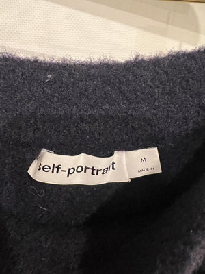 Self Portrait Navy Maxi Skirt with Pearl and Crystal Embellished Button Details Size M (UK 10)