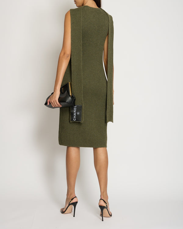 Chanel 08/C Khaki Knitted Maxi Dress with Logo Neck Tie Detail FR 38 (UK 10)