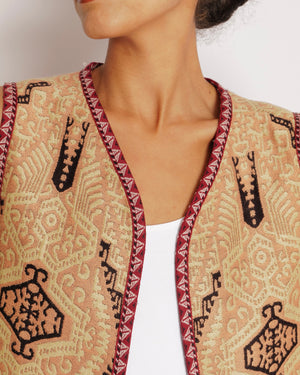 Etro Beige, Red and Black Aztec Sleeveless Gilet with Abstract Print Details Size IT 42 (UK 10)